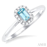 5x3 MM Octagonal Shape Aquamarine and 1/20 Ctw Single Cut Diamond Halo Semi-Precious Ring in 14K White Gold