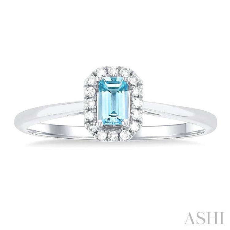 5x3 MM Octagonal Shape Aquamarine and 1/20 Ctw Single Cut Diamond Halo Semi-Precious Ring in 14K White Gold 5x3 MM Octagonal Shape Aquamarine and 1/20 Ctw Single Cut Diamond Halo Semi-Precious Ring in 14K White Gold