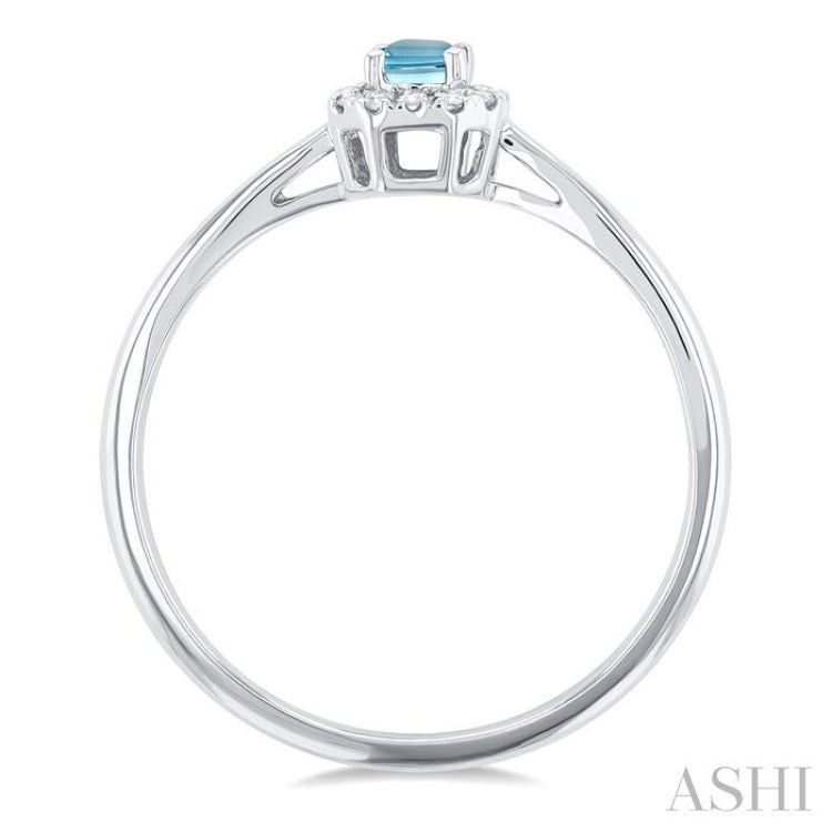 5x3 MM Octagonal Shape Aquamarine and 1/20 Ctw Single Cut Diamond Halo Semi-Precious Ring in 14K White Gold 5x3 MM Octagonal Shape Aquamarine and 1/20 Ctw Single Cut Diamond Halo Semi-Precious Ring in 14K White Gold