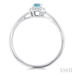 5x3 MM Octagonal Shape Aquamarine and 1/20 Ctw Single Cut Diamond Halo Semi-Precious Ring in 14K White Gold 5x3 MM Octagonal Shape Aquamarine and 1/20 Ctw Single Cut Diamond Halo Semi-Precious Ring in 14K White Gold