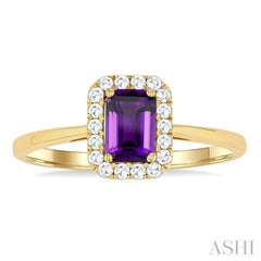 6x4 MM Octagonal Shape Amethyst and 1/6 Ctw Round Cut Diamond Halo Semi-Precious Ring in 14K Yellow Gold 6x4 MM Octagonal Shape Amethyst and 1/6 Ctw Round Cut Diamond Halo Semi-Precious Ring in 14K Yellow Gold