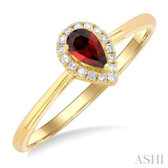 5x3 MM Pear Shape Garnet and 1/20 Ctw Single Cut Diamond Halo Semi-Precious Ring in 10K Yellow Gold 5x3 MM Pear Shape Garnet and 1/20 Ctw Single Cut Diamond Halo Semi-Precious Ring in 10K Yellow Gold