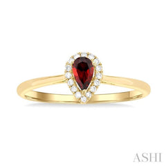 5x3 MM Pear Shape Garnet and 1/20 Ctw Single Cut Diamond Halo Semi-Precious Ring in 10K Yellow Gold 5x3 MM Pear Shape Garnet and 1/20 Ctw Single Cut Diamond Halo Semi-Precious Ring in 10K Yellow Gold