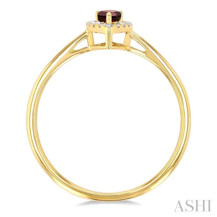 5x3 MM Pear Shape Garnet and 1/20 Ctw Single Cut Diamond Halo Semi-Precious Ring in 10K Yellow Gold 5x3 MM Pear Shape Garnet and 1/20 Ctw Single Cut Diamond Halo Semi-Precious Ring in 10K Yellow Gold