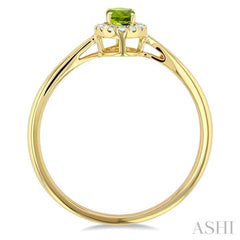 5x3 MM Oval Shape Peridot and 1/20 Ctw Single Cut Diamond Halo Semi-Precious Ring in 10K Yellow Gold 5x3 MM Oval Shape Peridot and 1/20 Ctw Single Cut Diamond Halo Semi-Precious Ring in 10K Yellow Gold