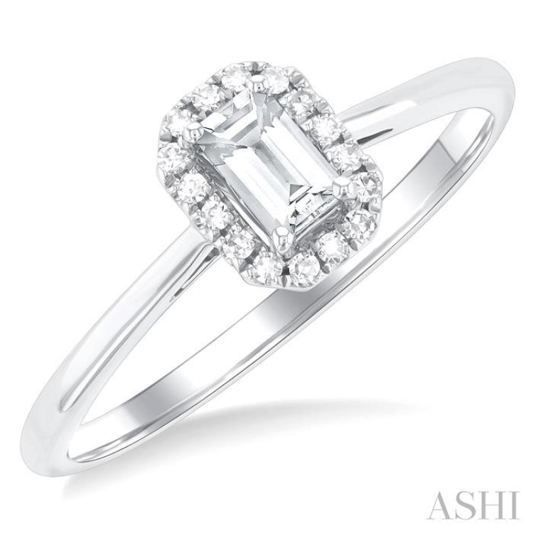 5x3 MM Octagonal Shape White Topaz and 1/20 Ctw Single Cut Diamond Halo Semi-Precious Ring in 10K White Gold 5x3 MM Octagonal Shape White Topaz and 1/20 Ctw Single Cut Diamond Halo Semi-Precious Ring in 10K White Gold