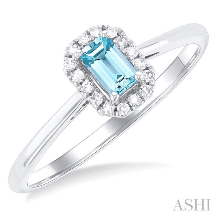 5x3 MM Octagonal Shape Aquamarine and 1/20 Ctw Single Cut Diamond Halo Semi-Precious Ring in 10K White Gold 5x3 MM Octagonal Shape Aquamarine and 1/20 Ctw Single Cut Diamond Halo Semi-Precious Ring in 10K White Gold
