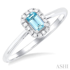 5x3 MM Octagonal Shape Aquamarine and 1/20 Ctw Single Cut Diamond Halo Semi-Precious Ring in 10K White Gold 5x3 MM Octagonal Shape Aquamarine and 1/20 Ctw Single Cut Diamond Halo Semi-Precious Ring in 10K White Gold