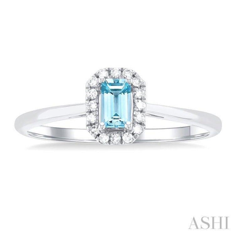 5x3 MM Octagonal Shape Aquamarine and 1/20 Ctw Single Cut Diamond Halo Semi-Precious Ring in 10K White Gold 5x3 MM Octagonal Shape Aquamarine and 1/20 Ctw Single Cut Diamond Halo Semi-Precious Ring in 10K White Gold
