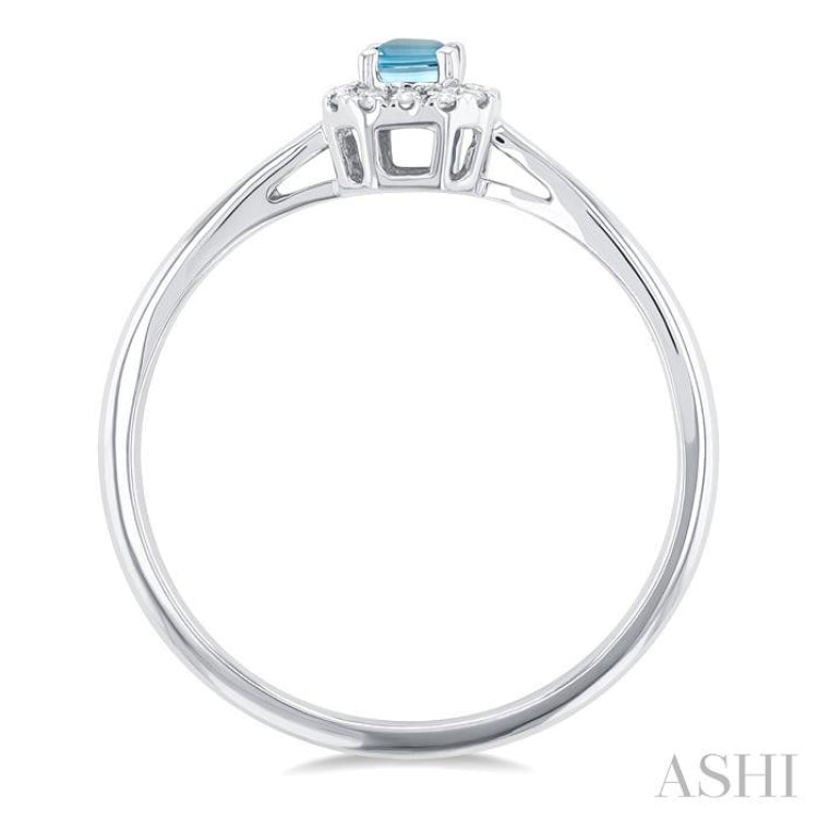 5x3 MM Octagonal Shape Aquamarine and 1/20 Ctw Single Cut Diamond Halo Semi-Precious Ring in 10K White Gold 5x3 MM Octagonal Shape Aquamarine and 1/20 Ctw Single Cut Diamond Halo Semi-Precious Ring in 10K White Gold