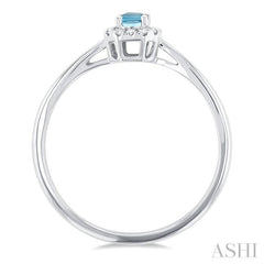 5x3 MM Octagonal Shape Aquamarine and 1/20 Ctw Single Cut Diamond Halo Semi-Precious Ring in 10K White Gold 5x3 MM Octagonal Shape Aquamarine and 1/20 Ctw Single Cut Diamond Halo Semi-Precious Ring in 10K White Gold