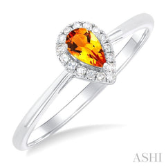 5x3 MM Pear Shape Citrine and 1/20 Ctw Single Cut Diamond Halo Semi-Precious Ring in 14K White Gold 5x3 MM Pear Shape Citrine and 1/20 Ctw Single Cut Diamond Halo Semi-Precious Ring in 14K White Gold