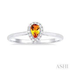 5x3 MM Pear Shape Citrine and 1/20 Ctw Single Cut Diamond Halo Semi-Precious Ring in 14K White Gold 5x3 MM Pear Shape Citrine and 1/20 Ctw Single Cut Diamond Halo Semi-Precious Ring in 14K White Gold