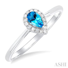 5x3 MM Pear Shape Blue Topaz and 1/20 Ctw Single Cut Diamond Halo Semi-Precious Ring in 14K White Gold 5x3 MM Pear Shape Blue Topaz and 1/20 Ctw Single Cut Diamond Halo Semi-Precious Ring in 14K White Gold