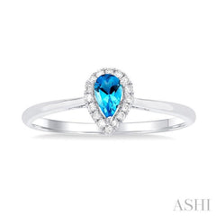 5x3 MM Pear Shape Blue Topaz and 1/20 Ctw Single Cut Diamond Halo Semi-Precious Ring in 14K White Gold 5x3 MM Pear Shape Blue Topaz and 1/20 Ctw Single Cut Diamond Halo Semi-Precious Ring in 14K White Gold