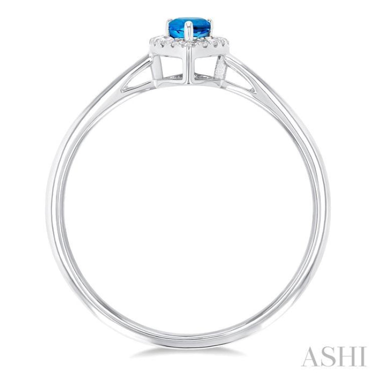 5x3 MM Pear Shape Blue Topaz and 1/20 Ctw Single Cut Diamond Halo Semi-Precious Ring in 14K White Gold 5x3 MM Pear Shape Blue Topaz and 1/20 Ctw Single Cut Diamond Halo Semi-Precious Ring in 14K White Gold