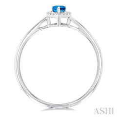 5x3 MM Pear Shape Blue Topaz and 1/20 Ctw Single Cut Diamond Halo Semi-Precious Ring in 14K White Gold 5x3 MM Pear Shape Blue Topaz and 1/20 Ctw Single Cut Diamond Halo Semi-Precious Ring in 14K White Gold