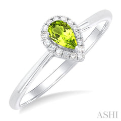 5x3 MM Pear Shape Peridot and 1/20 Ctw Single Cut Diamond Halo Semi-Precious Ring in 14K White Gold 5x3 MM Pear Shape Peridot and 1/20 Ctw Single Cut Diamond Halo Semi-Precious Ring in 14K White Gold