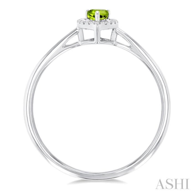 5x3 MM Pear Shape Peridot and 1/20 Ctw Single Cut Diamond Halo Semi-Precious Ring in 14K White Gold 5x3 MM Pear Shape Peridot and 1/20 Ctw Single Cut Diamond Halo Semi-Precious Ring in 14K White Gold