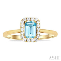 6x4 MM Octagonal Shape Aquamarine and 1/6 Ctw Round Cut Diamond Halo Semi-Precious Ring in 10K Yellow Gold 6x4 MM Octagonal Shape Aquamarine and 1/6 Ctw Round Cut Diamond Halo Semi-Precious Ring in 10K Yellow Gold