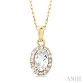 5x3 MM Oval Shape White Topaz and 1/20 Ctw Single Cut Diamond Halo Semi-Precious Pendant with Chain in 10K Yellow Gold