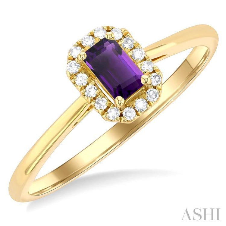 5x3 MM Octagonal Shape Amethyst and 1/20 Ctw Single Cut Diamond Halo Semi-Precious Ring in 14K Yellow Gold 5x3 MM Octagonal Shape Amethyst and 1/20 Ctw Single Cut Diamond Halo Semi-Precious Ring in 14K Yellow Gold
