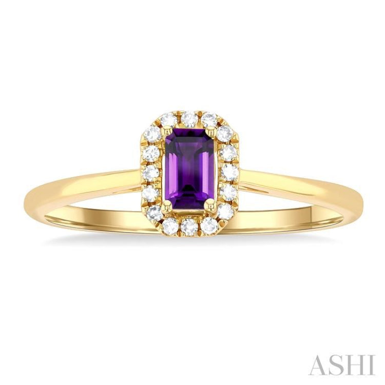 5x3 MM Octagonal Shape Amethyst and 1/20 Ctw Single Cut Diamond Halo Semi-Precious Ring in 14K Yellow Gold 5x3 MM Octagonal Shape Amethyst and 1/20 Ctw Single Cut Diamond Halo Semi-Precious Ring in 14K Yellow Gold