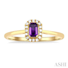 5x3 MM Octagonal Shape Amethyst and 1/20 Ctw Single Cut Diamond Halo Semi-Precious Ring in 14K Yellow Gold 5x3 MM Octagonal Shape Amethyst and 1/20 Ctw Single Cut Diamond Halo Semi-Precious Ring in 14K Yellow Gold