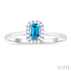 5x3 MM Octagonal Shape Blue Topaz and 1/20 Ctw Single Cut Diamond Halo Semi-Precious Ring in 14K White Gold 5x3 MM Octagonal Shape Blue Topaz and 1/20 Ctw Single Cut Diamond Halo Semi-Precious Ring in 14K White Gold
