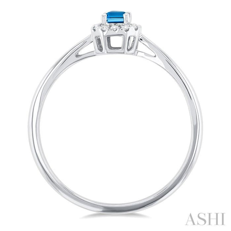 5x3 MM Octagonal Shape Blue Topaz and 1/20 Ctw Single Cut Diamond Halo Semi-Precious Ring in 14K White Gold 5x3 MM Octagonal Shape Blue Topaz and 1/20 Ctw Single Cut Diamond Halo Semi-Precious Ring in 14K White Gold