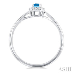 5x3 MM Octagonal Shape Blue Topaz and 1/20 Ctw Single Cut Diamond Halo Semi-Precious Ring in 14K White Gold 5x3 MM Octagonal Shape Blue Topaz and 1/20 Ctw Single Cut Diamond Halo Semi-Precious Ring in 14K White Gold