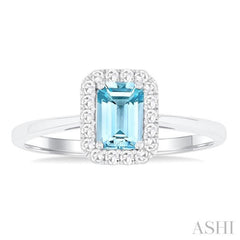 6x4 MM Octagonal Shape Aquamarine and 1/6 Ctw Round Cut Diamond Halo Semi-Precious Ring in 14K White Gold 6x4 MM Octagonal Shape Aquamarine and 1/6 Ctw Round Cut Diamond Halo Semi-Precious Ring in 14K White Gold