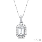 5x3 MM Octagonal Shape White Topaz and 1/20 Ctw Single Cut Diamond Halo Semi-Precious Pendant with Chain in 14K White Gold
