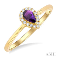 5x3 MM Pear Shape Amethyst and 1/20 Ctw Single Cut Diamond Halo Semi-Precious Ring in 14K Yellow Gold 5x3 MM Pear Shape Amethyst and 1/20 Ctw Single Cut Diamond Halo Semi-Precious Ring in 14K Yellow Gold