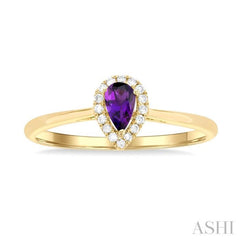 5x3 MM Pear Shape Amethyst and 1/20 Ctw Single Cut Diamond Halo Semi-Precious Ring in 14K Yellow Gold 5x3 MM Pear Shape Amethyst and 1/20 Ctw Single Cut Diamond Halo Semi-Precious Ring in 14K Yellow Gold