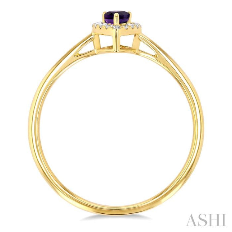 5x3 MM Pear Shape Amethyst and 1/20 Ctw Single Cut Diamond Halo Semi-Precious Ring in 14K Yellow Gold 5x3 MM Pear Shape Amethyst and 1/20 Ctw Single Cut Diamond Halo Semi-Precious Ring in 14K Yellow Gold