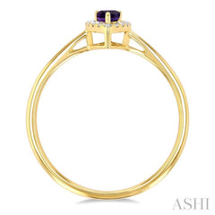 5x3 MM Pear Shape Amethyst and 1/20 Ctw Single Cut Diamond Halo Semi-Precious Ring in 14K Yellow Gold 5x3 MM Pear Shape Amethyst and 1/20 Ctw Single Cut Diamond Halo Semi-Precious Ring in 14K Yellow Gold