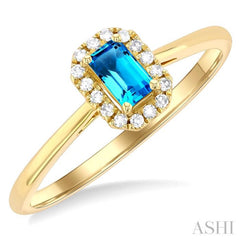 5x3 MM Octagonal Shape Blue Topaz and 1/20 Ctw Single Cut Diamond Halo Semi-Precious Ring in 14K Yellow Gold 5x3 MM Octagonal Shape Blue Topaz and 1/20 Ctw Single Cut Diamond Halo Semi-Precious Ring in 14K Yellow Gold
