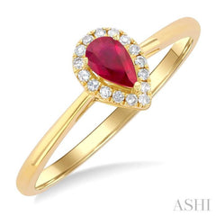 5x3 MM Pear Shape Ruby and 1/20 Ctw Single Cut Diamond Halo Precious Ring in 10K Yellow Gold 5x3 MM Pear Shape Ruby and 1/20 Ctw Single Cut Diamond Halo Precious Ring in 10K Yellow Gold