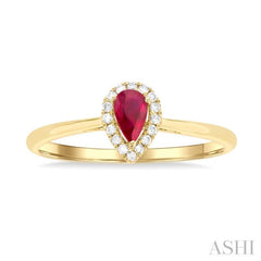5x3 MM Pear Shape Ruby and 1/20 Ctw Single Cut Diamond Halo Precious Ring in 10K Yellow Gold 5x3 MM Pear Shape Ruby and 1/20 Ctw Single Cut Diamond Halo Precious Ring in 10K Yellow Gold