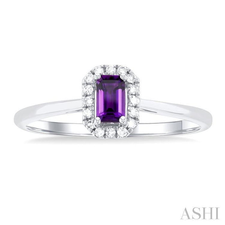 5x3 MM Octagonal Shape Amethyst and 1/20 Ctw Single Cut Diamond Halo Semi-Precious Ring in 10K White Gold 5x3 MM Octagonal Shape Amethyst and 1/20 Ctw Single Cut Diamond Halo Semi-Precious Ring in 10K White Gold