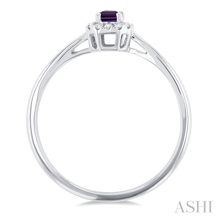 5x3 MM Octagonal Shape Amethyst and 1/20 Ctw Single Cut Diamond Halo Semi-Precious Ring in 10K White Gold 5x3 MM Octagonal Shape Amethyst and 1/20 Ctw Single Cut Diamond Halo Semi-Precious Ring in 10K White Gold