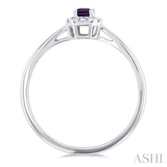5x3 MM Octagonal Shape Amethyst and 1/20 Ctw Single Cut Diamond Halo Semi-Precious Ring in 10K White Gold 5x3 MM Octagonal Shape Amethyst and 1/20 Ctw Single Cut Diamond Halo Semi-Precious Ring in 10K White Gold