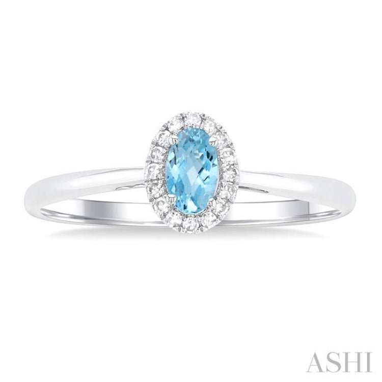 5x3 MM Oval Shape Aquamarine and 1/20 Ctw Single Cut Diamond Halo Semi-Precious Ring in 14K White Gold 5x3 MM Oval Shape Aquamarine and 1/20 Ctw Single Cut Diamond Halo Semi-Precious Ring in 14K White Gold