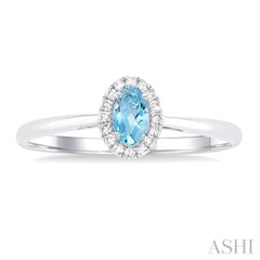 5x3 MM Oval Shape Aquamarine and 1/20 Ctw Single Cut Diamond Halo Semi-Precious Ring in 14K White Gold 5x3 MM Oval Shape Aquamarine and 1/20 Ctw Single Cut Diamond Halo Semi-Precious Ring in 14K White Gold