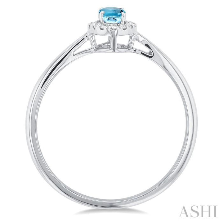 5x3 MM Oval Shape Aquamarine and 1/20 Ctw Single Cut Diamond Halo Semi-Precious Ring in 14K White Gold 5x3 MM Oval Shape Aquamarine and 1/20 Ctw Single Cut Diamond Halo Semi-Precious Ring in 14K White Gold