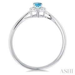 5x3 MM Oval Shape Aquamarine and 1/20 Ctw Single Cut Diamond Halo Semi-Precious Ring in 14K White Gold 5x3 MM Oval Shape Aquamarine and 1/20 Ctw Single Cut Diamond Halo Semi-Precious Ring in 14K White Gold