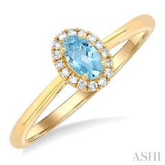 5x3 MM Oval Shape Aquamarine and 1/20 Ctw Single Cut Diamond Halo Semi-Precious Ring in 14K Yellow Gold 5x3 MM Oval Shape Aquamarine and 1/20 Ctw Single Cut Diamond Halo Semi-Precious Ring in 14K Yellow Gold