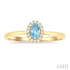 5x3 MM Oval Shape Aquamarine and 1/20 Ctw Single Cut Diamond Halo Semi-Precious Ring in 14K Yellow Gold 5x3 MM Oval Shape Aquamarine and 1/20 Ctw Single Cut Diamond Halo Semi-Precious Ring in 14K Yellow Gold