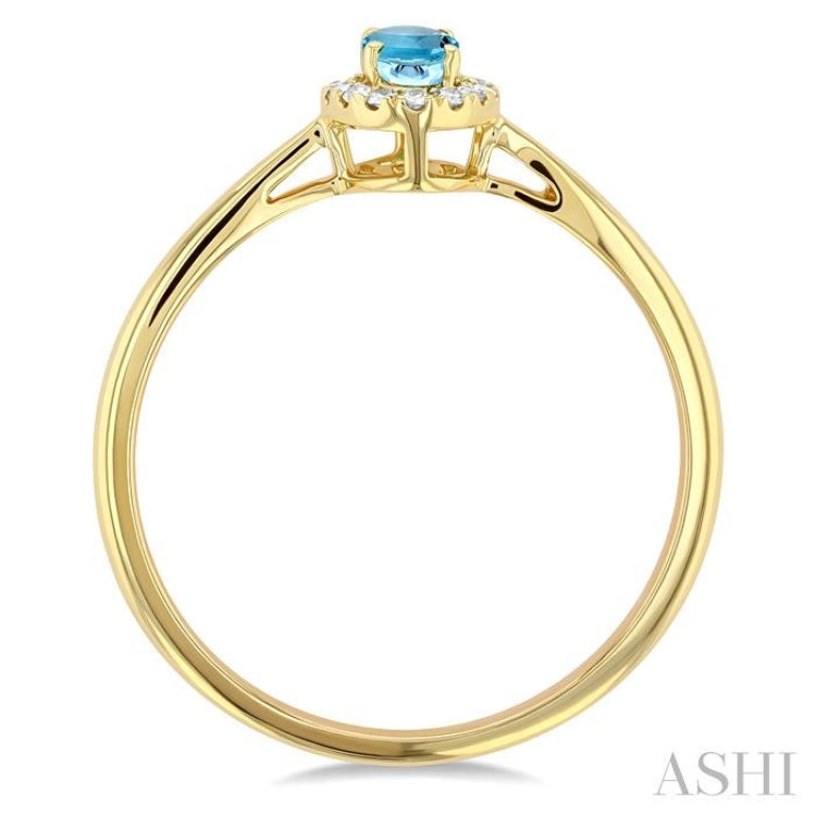 5x3 MM Oval Shape Aquamarine and 1/20 Ctw Single Cut Diamond Halo Semi-Precious Ring in 14K Yellow Gold 5x3 MM Oval Shape Aquamarine and 1/20 Ctw Single Cut Diamond Halo Semi-Precious Ring in 14K Yellow Gold